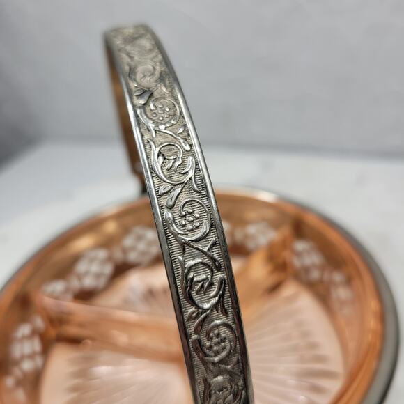 Vintage Pink Depression Handled Trinket Dish 5" Divided Relish Serving Tray - Picture 6 of 12